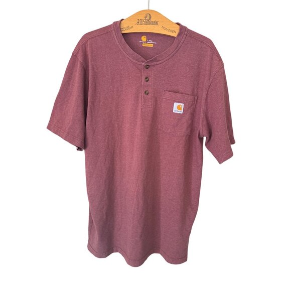 Carhartt Henley Shirt 3 Button Pocket Tee Men’s Size Large Tall Red Brown VGC - Picture 1 of 7